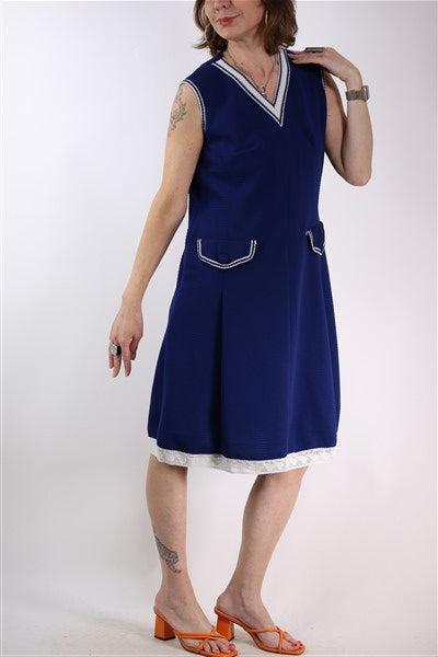 שמלת וינטיג מעוצבת בכחול- M-L
