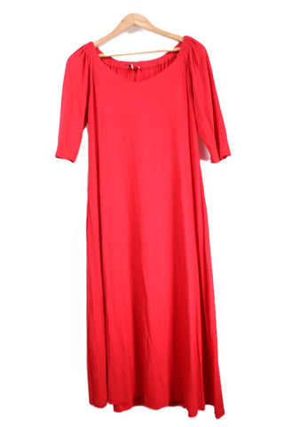 שמלה אופשולדרס מעוצבת באדום -L שמלה אופשולדרס מעוצבת באדום -L