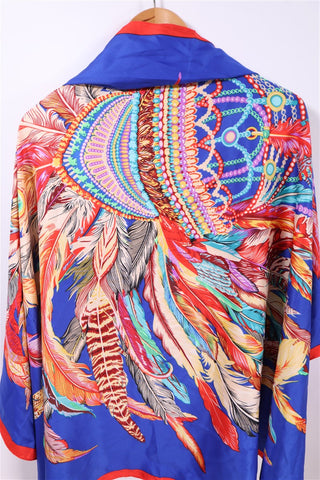 צעיף משי צבעוני עם ציור נוצה- OS צעיף משי צבעוני עם ציור נוצה- OS