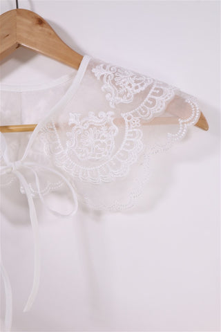 צעיף צווארון שיפון ותחרה בלבן- OS צעיף צווארון שיפון ותחרה בלבן- OS