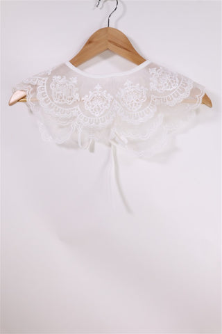 צעיף צווארון שיפון ותחרה בלבן- OS צעיף צווארון שיפון ותחרה בלבן- OS