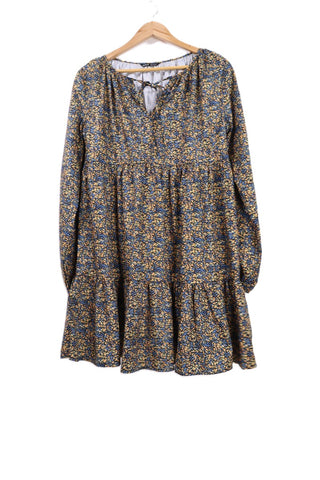 שמלת אוברסייז פרחונית בכחול וכתום- M-L שמלת אוברסייז פרחונית בכחול וכתום- M-L