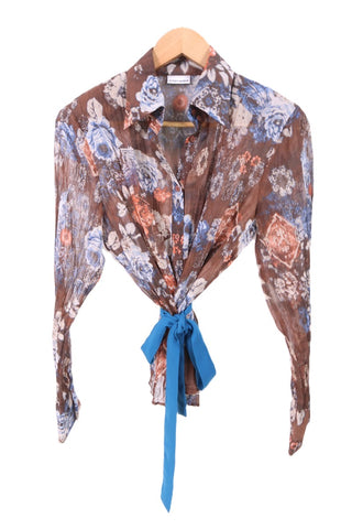 חולצת וינטיג שיפון פרחונית בחום- M-L חולצת וינטיג שיפון פרחונית בחום- M-L