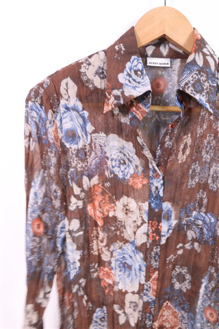 חולצת וינטיג שיפון פרחונית בחום- M-L חולצת וינטיג שיפון פרחונית בחום- M-L