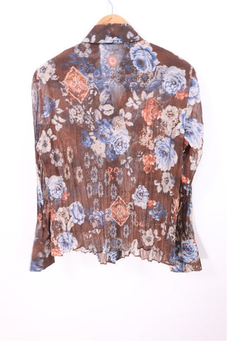 חולצת וינטיג שיפון פרחונית בחום- M-L חולצת וינטיג שיפון פרחונית בחום- M-L