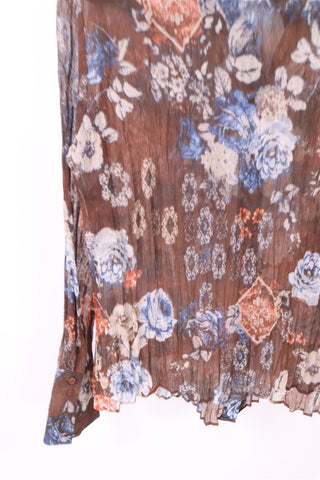 חולצת וינטיג שיפון פרחונית בחום- M-L חולצת וינטיג שיפון פרחונית בחום- M-L