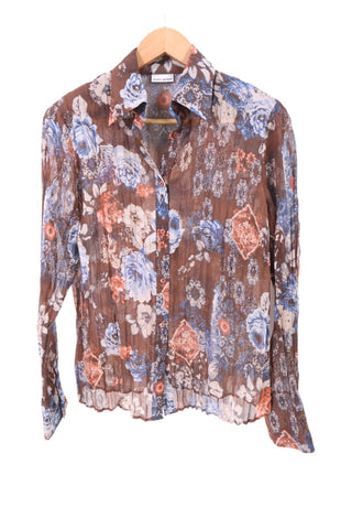 חולצת וינטיג שיפון פרחונית בחום- M-L חולצת וינטיג שיפון פרחונית בחום- M-L