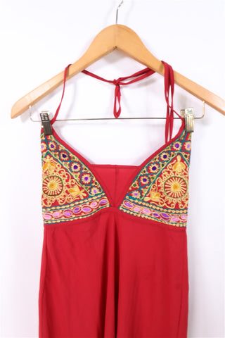 שמלה אתנית באדום וזהב- M-L שמלה אתנית באדום וזהב- M-L