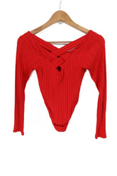 בגד גוף וינטיג אדום עם איקס- XS