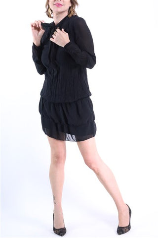 שמלת שכבות שיפון שחורה- XS-S שמלת שכבות שיפון שחורה- XS-S