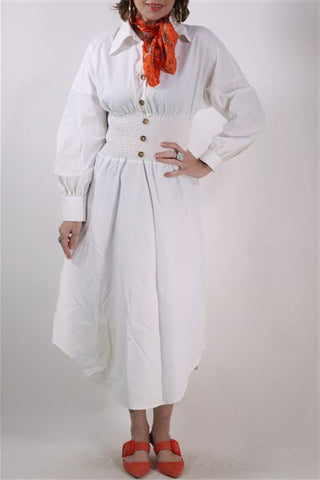 שמלה חצי מכופתרת בלבן- S שמלה חצי מכופתרת בלבן- S