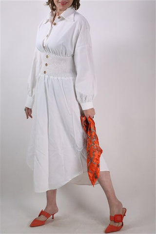 שמלה חצי מכופתרת בלבן- S שמלה חצי מכופתרת בלבן- S