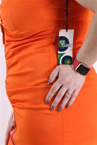 שמלת ערב חדשה בכתום ורוד- L שמלת ערב חדשה בכתום ורוד- L