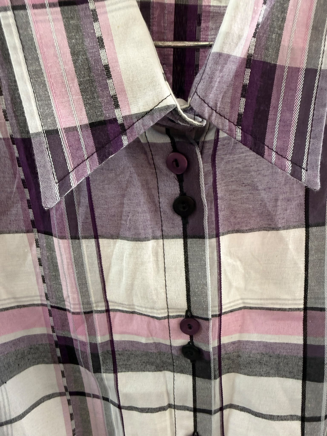 חולצת וינטיג משובצת בסגול ולבן- L-XL, תמונה 5