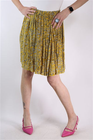 חצאית פליסה פרחונית בצהוב- M
