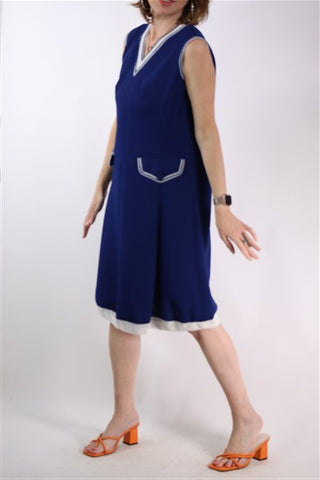 שמלת וינטיג מעוצבת בכחול- M-L