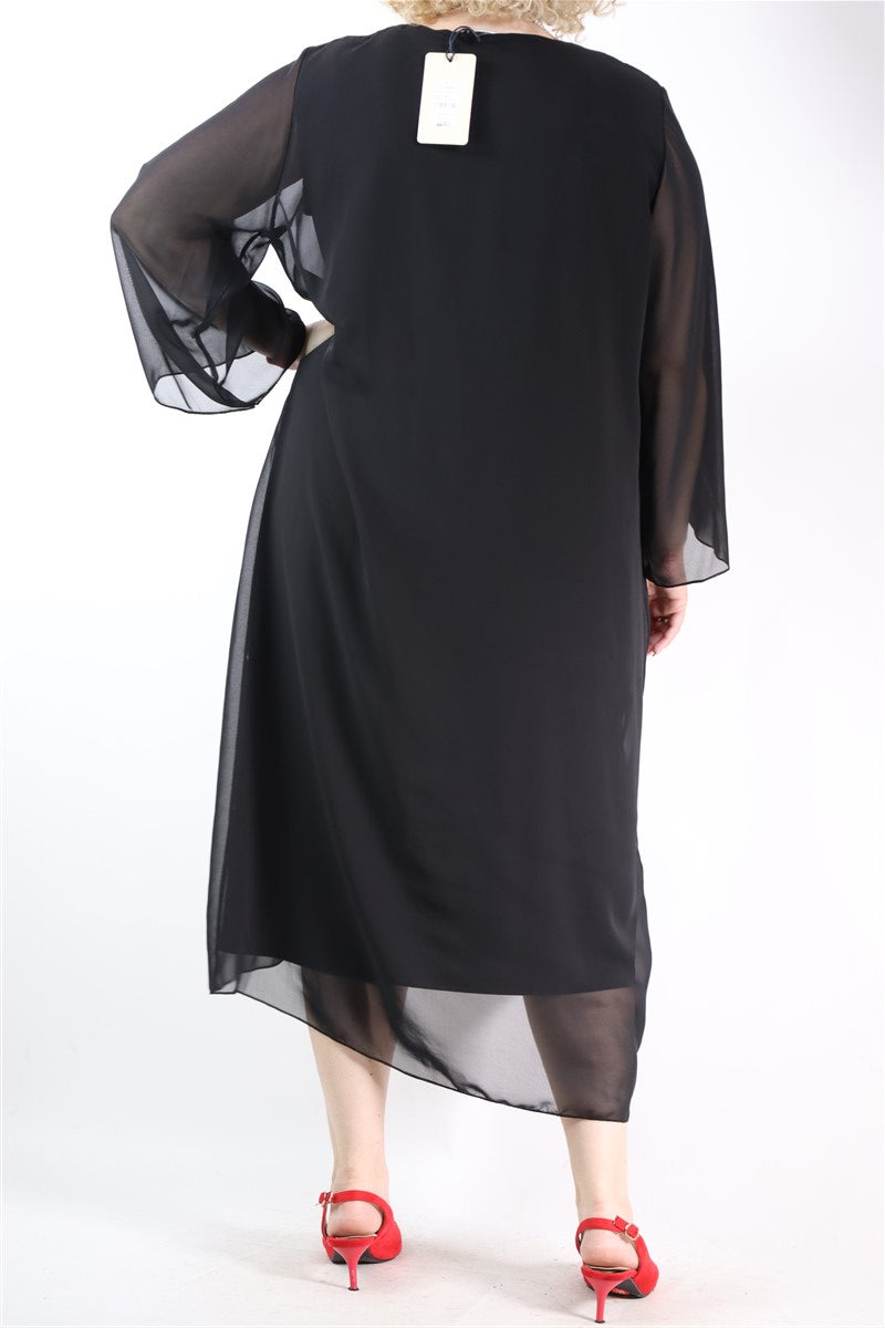 XXL-שמלת ערב אלגנטית וחדשה בשכבות שיפון בשחור, תמונה 4