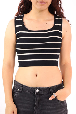 חולצת גופיה קרופ פסים בשחור- XS-M