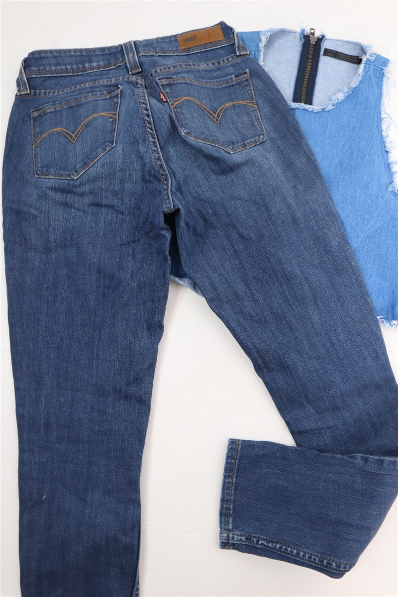 גינס LEVI'S סקיני בכחול משופשף- XS, תמונה 3
