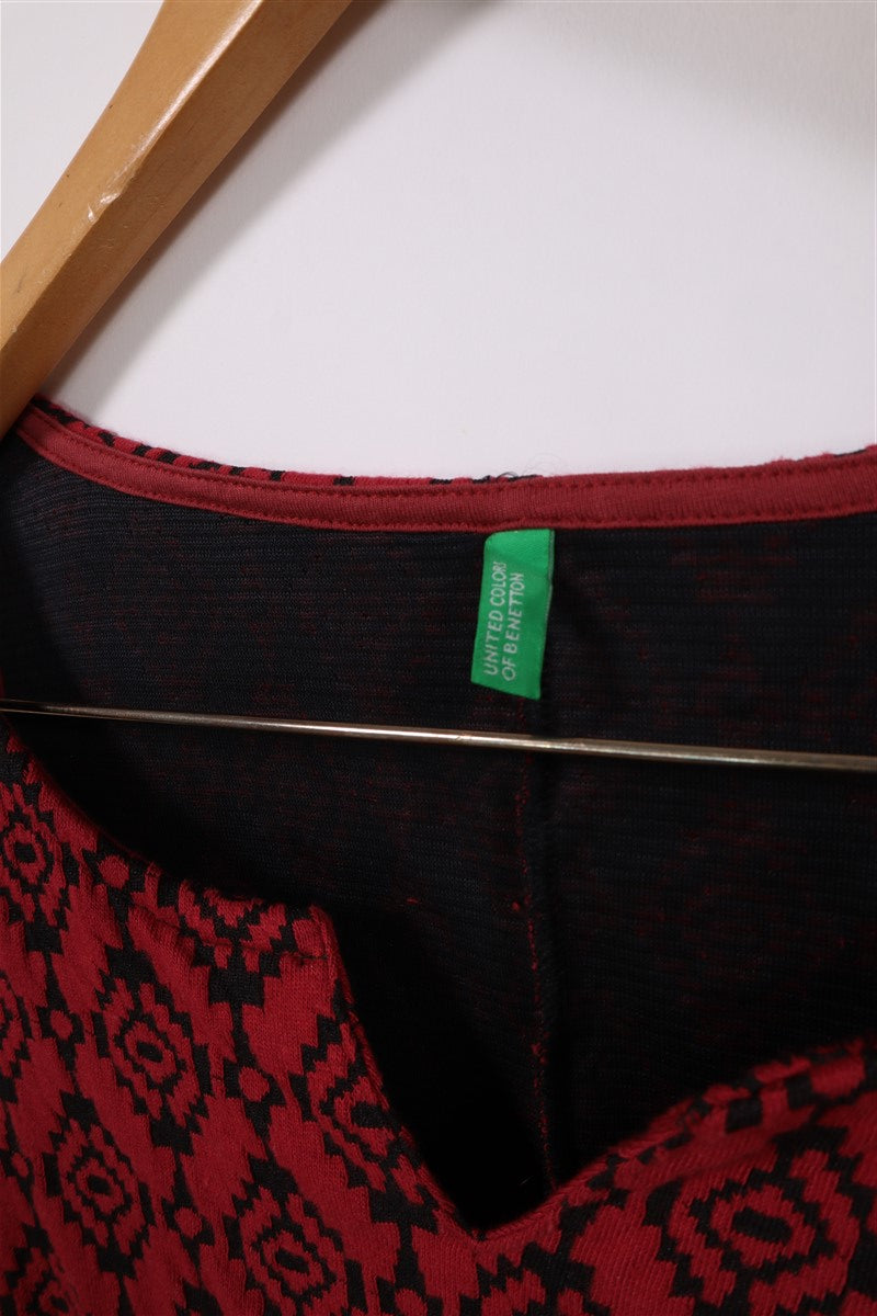 שמלת סרפן BENETTON אתנית באדום שחור-M, תמונה 3