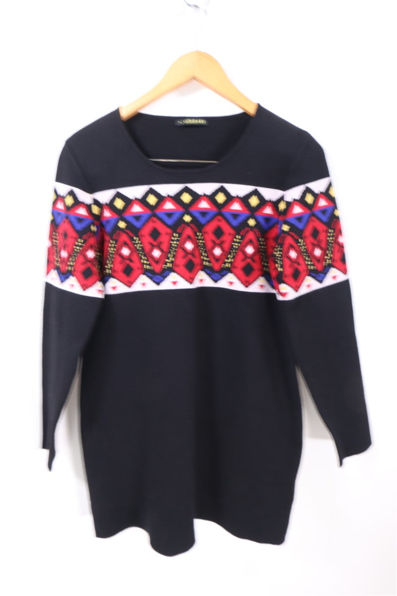 חולצת-שמלת סריג אתנית בשחור- L-XL