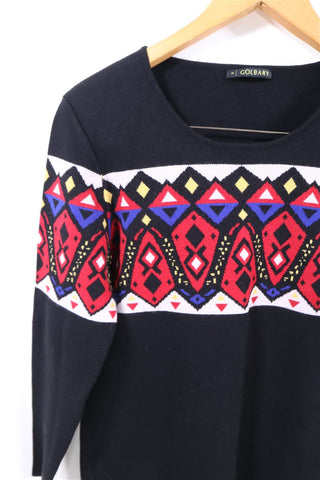 חולצת-שמלת סריג אתנית בשחור- L-XL