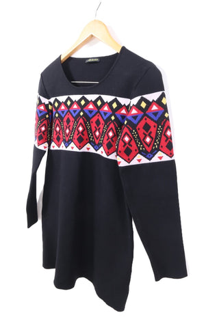 חולצת-שמלת סריג אתנית בשחור- L-XL