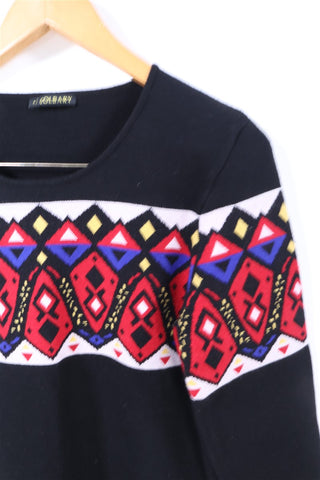 חולצת-שמלת סריג אתנית בשחור- L-XL