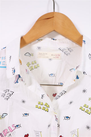 חולצה לבנה ZARA בפרינט קומיקס - XS-S