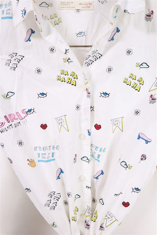 חולצה לבנה ZARA בפרינט קומיקס - XS-S