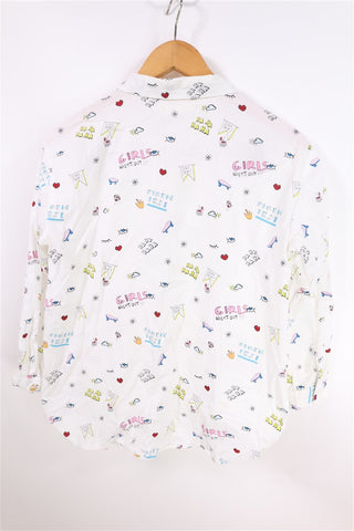 חולצה לבנה ZARA בפרינט קומיקס - XS-S