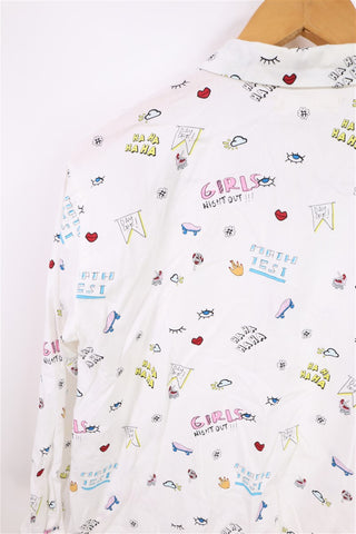 חולצה לבנה ZARA בפרינט קומיקס - XS-S