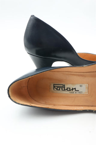 נעלי עקב וינטיג עור מעוצבות בכחול שחור- מידה 39