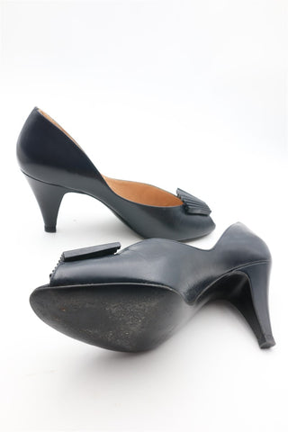 נעלי עקב וינטיג עור מעוצבות בכחול שחור- מידה 39