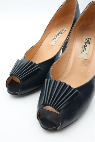 נעלי עקב וינטיג עור מעוצבות בכחול שחור- מידה 39