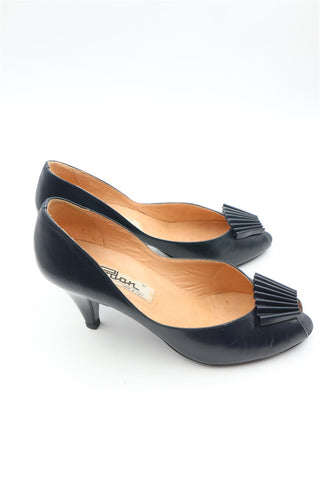 נעלי עקב וינטיג עור מעוצבות בכחול שחור- מידה 39