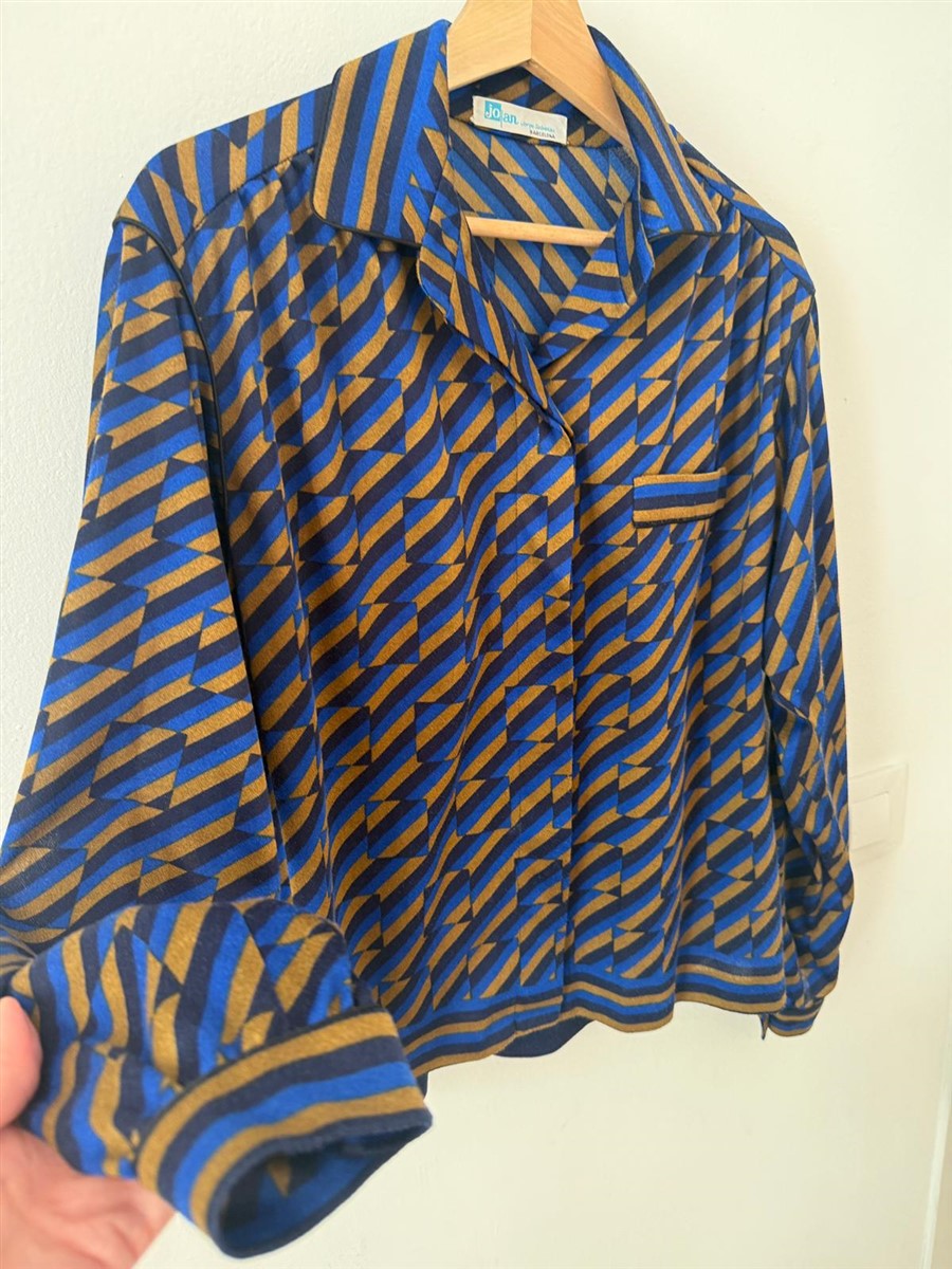 חולצת וינטיג  גאומטרית בכחול וחום- L-XL, תמונה 5