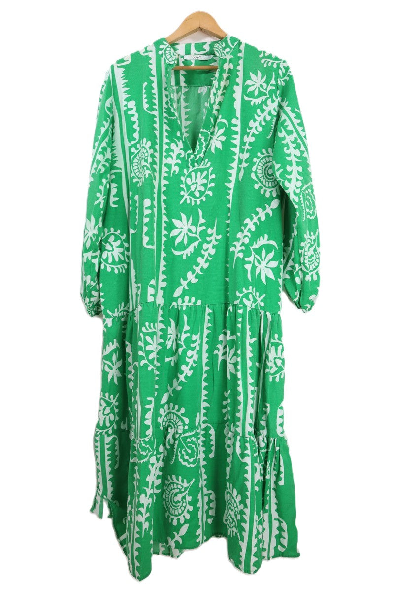 שמלת גלביה בפרינט ירוק ולבן- L-XL