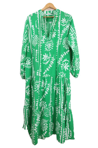 שמלת גלביה בפרינט ירוק ולבן- L-XL