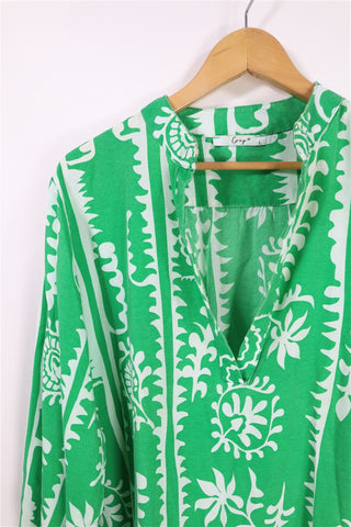 שמלת גלביה בפרינט ירוק ולבן- L-XL