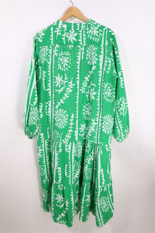 שמלת גלביה בפרינט ירוק ולבן- L-XL