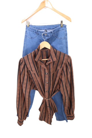 חולצת וינטיג בסגנון ויקטוריאני בחום- M-L