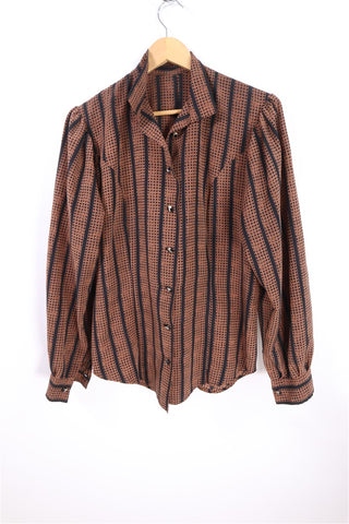 חולצת וינטיג בסגנון ויקטוריאני בחום- M-L