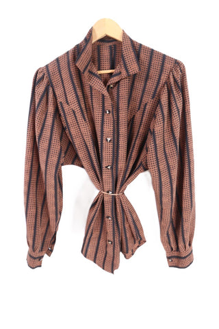 חולצת וינטיג בסגנון ויקטוריאני בחום- M-L