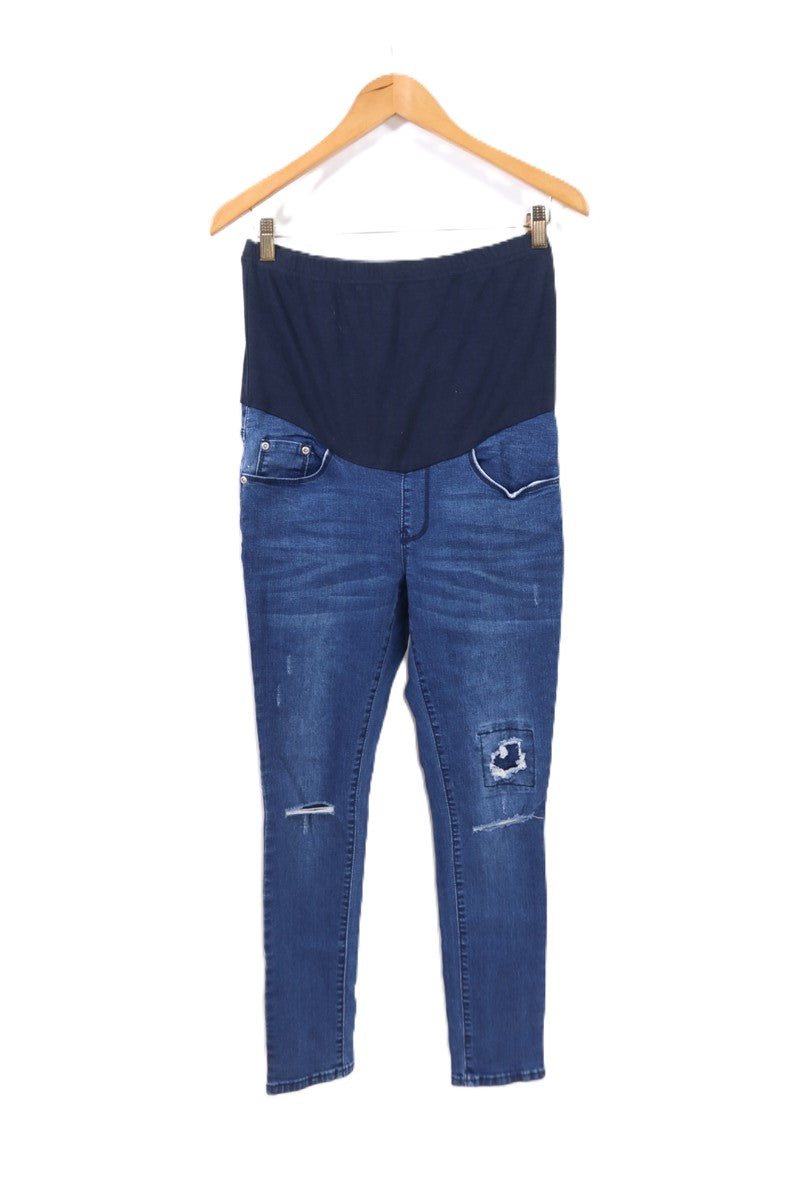 מכנסי גינס סקיני מעוצבים להריון בכחול- S-M