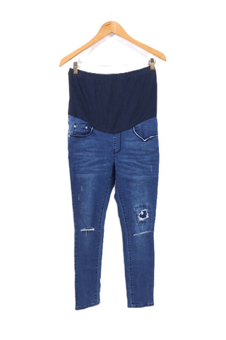 מכנסי גינס סקיני מעוצבים להריון בכחול- S-M