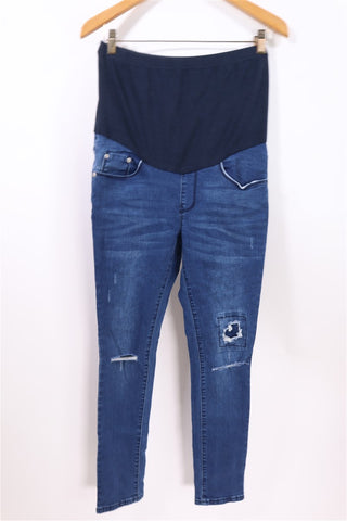 מכנסי גינס סקיני מעוצבים להריון בכחול- S-M