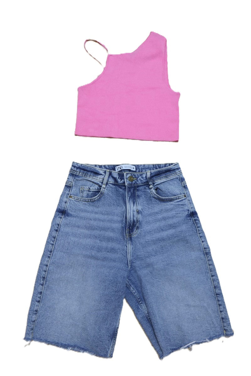 חולצת כתף אחד  ZARA בורוד- M-L