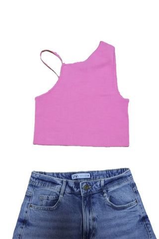 חולצת כתף אחד  ZARA בורוד- M-L