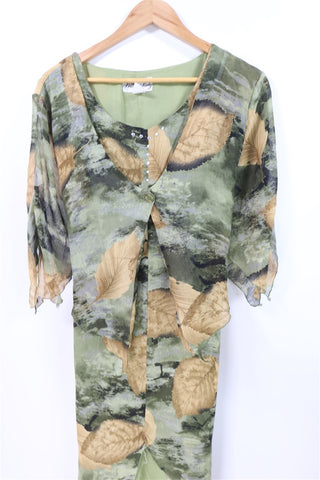 שמלת וינטיג עלים שיפון בירוק- L-XL